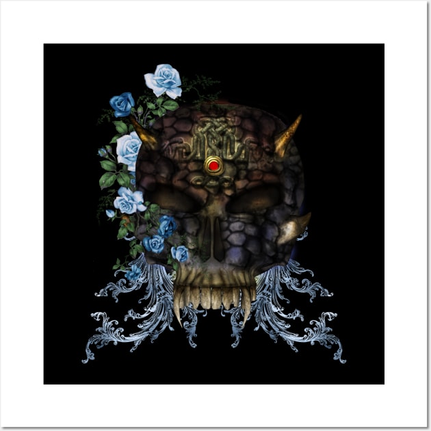 Awesome skull with roses Wall Art by Nicky2342